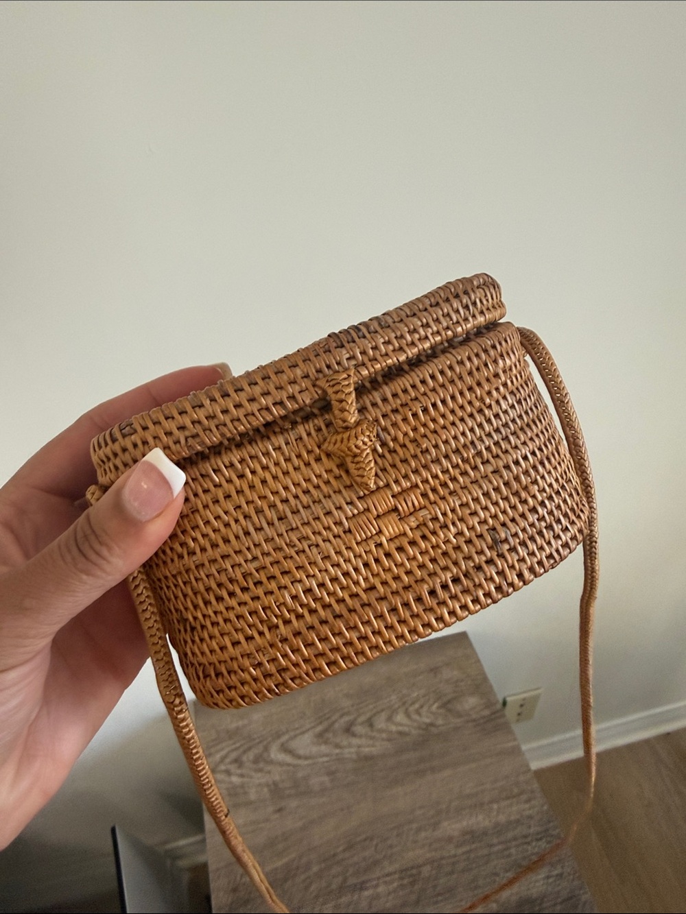Woven Round Crossbody Bag in Natural Tan